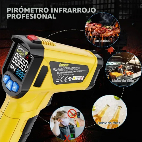 Vista 7 de Pistola Termómetro Infrarrojo - INSTRODOTS Termómetro Láser Digital con Emisividad Ajustable y Valor Máximo, Termómetro de Superficie sin Contacto