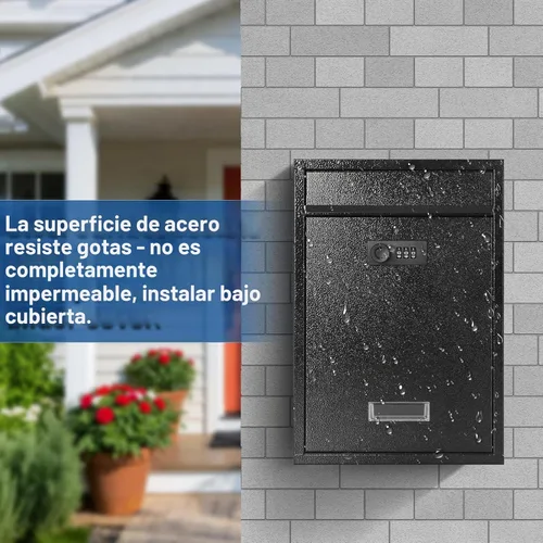 Vista 3 de KYODOLED Buzón de pared con bloqueo, buzón con cerradura de combinación para exterior, caja de seguridad para llaves de efectivo con código