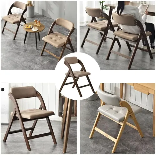 Vista 4 de Sillas de oficina plegables de madera maciza con asientos acolchados, sillas de cocina, ideales para reuniones familiares, adecuadas para comedor