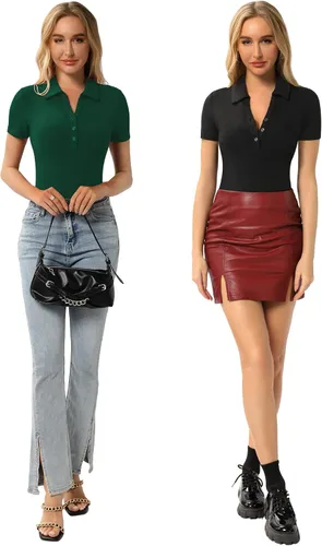 Vista 4 de HERLOLLYCHIPS Camisetas ajustadas de manga larga para mujer, cuello en V, con botones