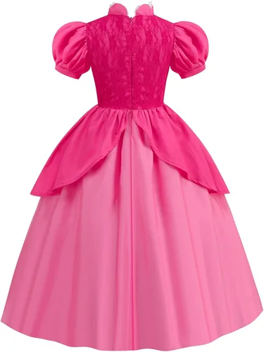 Vista 4 de Mooedcoe Disfraz de princesa melocotón para niñas pequeñas, vestidos de princesa melocotón con accesorios, vestido de princesa rosa