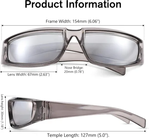 Vista 5 de COASION Gafas de sol envolventes para mujeres y hombres, gafas de sol rectangulares futuristas de moda, gruesas y gruesas, gafas de sol