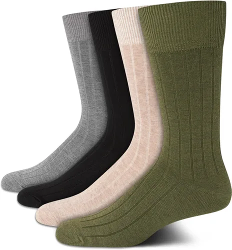 Vista 15 de Calvin Klein Calcetines de vestir para hombre, paquete de 4 unidades, mezcla de algodón suave, calcetines a rayas, calcetines largos casuales