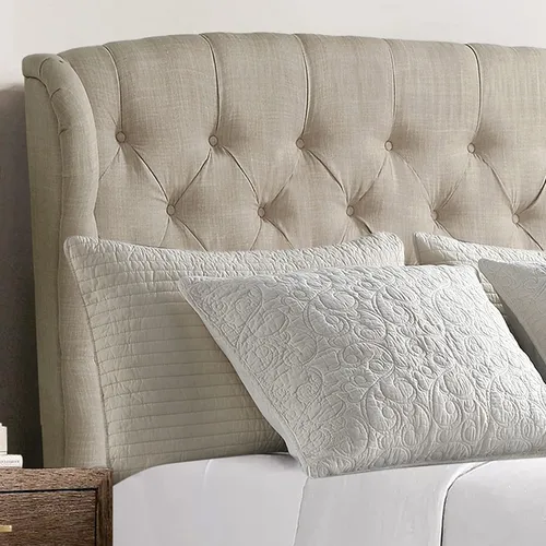 Vista 4 de Rosevera Issac - Cama con cabecera ajustable de diseño distintivo y marco de cama acolchado con botones, tamaño King, beige clásico