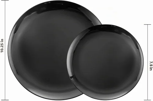 Vista 2 de PULOTE 100 piezas de platos de plástico negro desechables - Premium resistente 50 platos negros para cena, 50 platos para postre/ensalada - Ideal