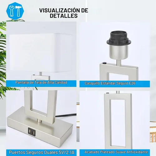 Vista 5 de BrightWe Juego de 2 lámparas de mesa para dormitorio, lámparas de mesa de control táctil con 2 puertos USB, lámparas de mesita de noche regulables