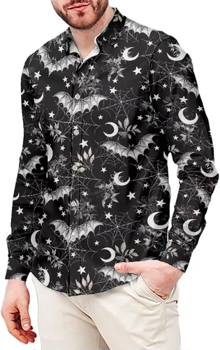 Vista 2 de Camisas polinesias para hombre con patrones de hojas tropicales polinesias, camisa hawaiana de manga larga para hombre, ropa de vacaciones de otoño