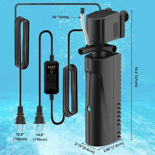 Vista 7 de Filtro U-V para acuario para agua verde, filtro de tanque de peces con temporizador de luz U-V, filtro de tanque de tortuga, filtro interno
