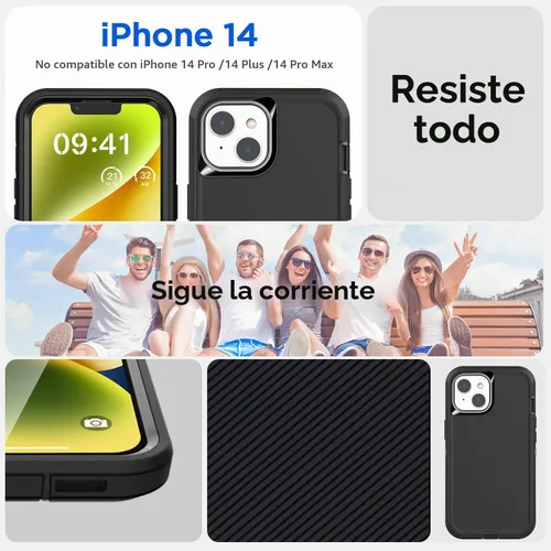 Vista 2 de AICase Funda para iPhone 14 (6.1 pulgadas) con protector de pantalla de vidrio, protección contra caídas de alta resistencia, cuerpo completo, a