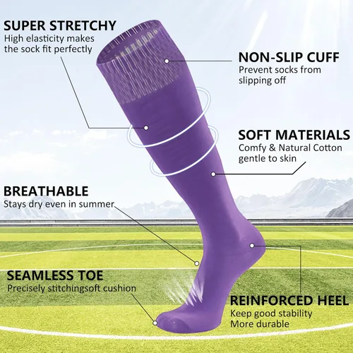 Vista 3 de Calcetines de fútbol para niños, calcetines largos hasta la rodilla, calcetines de béisbol de sóftbol acolchados