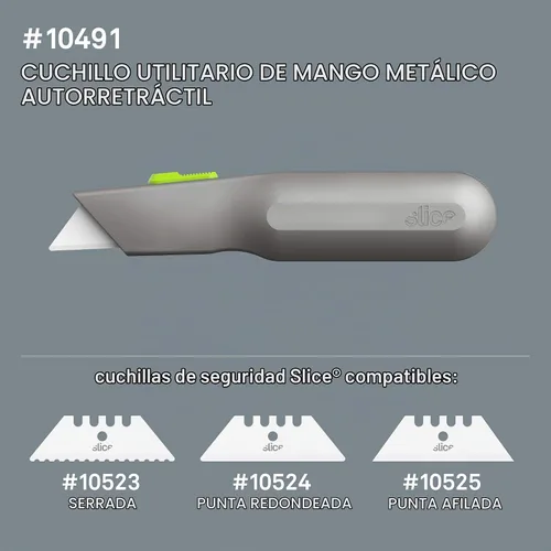 Vista 10 de Cuchillo utilitario con mango de metal, hoja de cerámica amigable con los dedos, se retrae automáticamente para mayor seguridad, mango de metal La