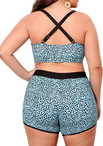 Vista 6 de NIeyook Traje de baño tankini de 3 piezas para mujer, talla grande, con pantalones cortos y brasier deportivo