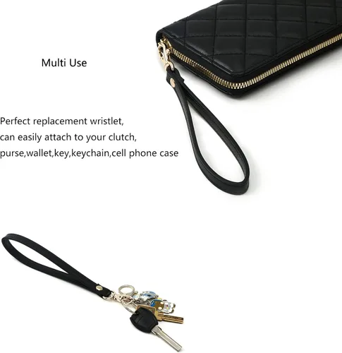 Vista 4 de Correa de muñeca de cuero para bolso, cartera, embrague, llavero, funda para teléfono celular