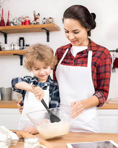 Vista 5 de Cucharas de cocina grandes de silicona, cuchara antiadherente con mango de madera maciza, cucharas de cocina de silicona resistentes al calor