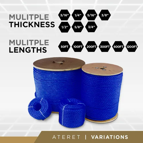Vista 10 de ATERET Cuerda de Polipropileno Trenzada de 3 Hebras Color Tostado Monofilamento I 1-1/2" x 20 Pies I 19,350 lbs. Resistencia a la Tracción I Cordón