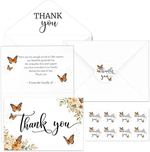 Vista 20 de Fumete Juego de 50 tarjetas de agradecimiento funerarias con sobres y calcomanías, tarjetas de agradecimiento de condolencias con mensaje