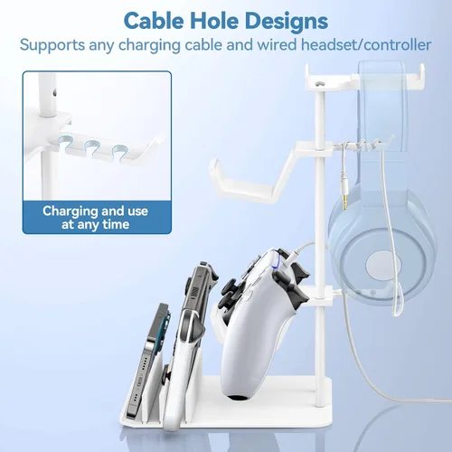 Vista 2 de KDD Headphone Stand, Controller Holder & Headset Holder for Desk, Earphone Stand with Aluminum Supporting Bar, Universal Storage Organizer