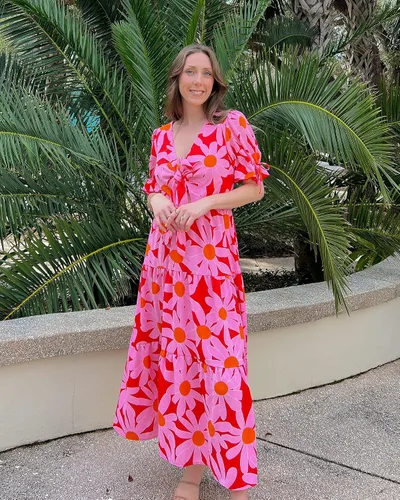 Vista 7 de BTFBM Vestido bohemio de verano 2025 para mujer, con lazo frontal, cuello en V profundo, recortado, manga corta, casual, fiesta, floral, playa, maxi