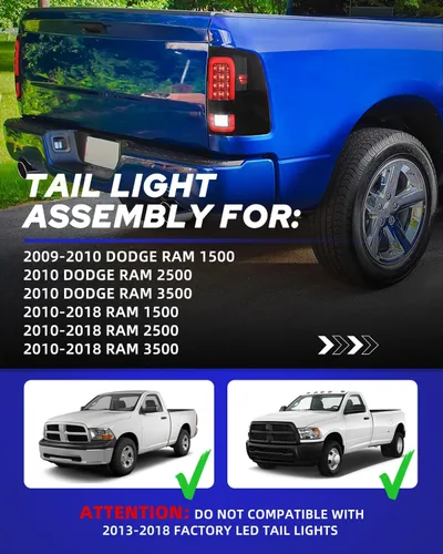 Vista 2 de AUTOONE Conjunto de Luz Trasera LED Completa Ram para Dodge Ram 1500 2009, Ram 1500 2500 3500 2010-2018, Lado del Conductor y Pasajero con Lente
