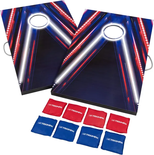 Vista 6 de Triumph Sports - Juegos prémium de 2 x 3 para jugar al cornhole, opciones LED disponibles, 8 bolsas de granos para lanzar y también incluye