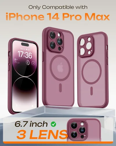 Vista 131 de TOCOL Funda magnética 3 en 1 para iPhone 15 Pro, mejorada [protección completa de cámara] con 2 protectores de pantalla, compatible con MagSafe Gris