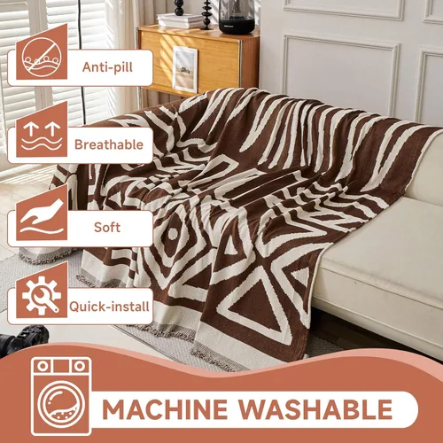Vista 4 de VClife Funda para silla con acento azteca bohemio de 59 x 71 pulgadas, funda reversible y lavable de felpilla para sillón, color marrón castaño