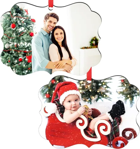 Vista 16 de Paquete de 4 adornos de Navidad personalizados 2025 de cerámica personalizada con foto y texto para decoración de árbol de Navidad, primera Navidad
