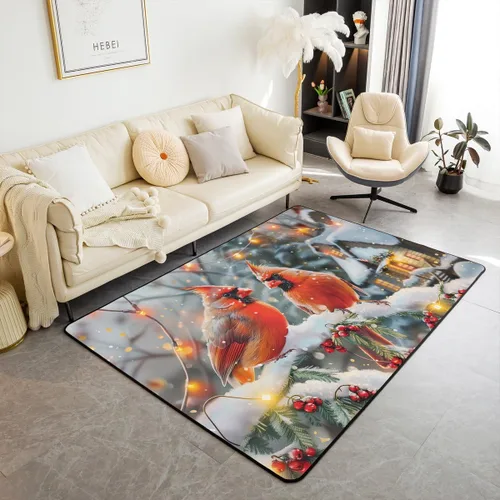Vista 23 de Erosebridal Alfombra de área de Feliz Navidad para niños, cardenales rojos, alfombra de sala de estar, 3 x 5 mas, alfombra decorativa de cabaña