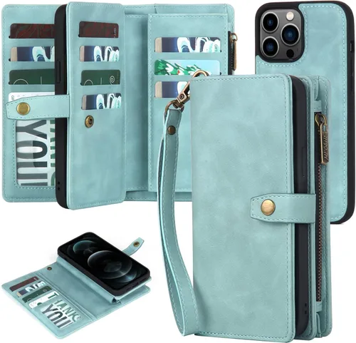 Vista 24 de TwoHead Funda tipo cartera para iPhone 12 Pro Max con tarjetero, funda magnética desmontable para teléfono 12 Pro Max, piel sintética, a prueba