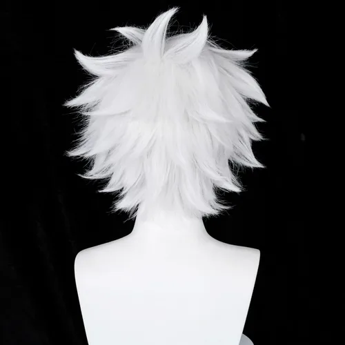 Vista 5 de COSPLAZA Cosplay peluca corta blanca plateada esponjosa masculina anime show Halloween fiesta pelucas de pelo