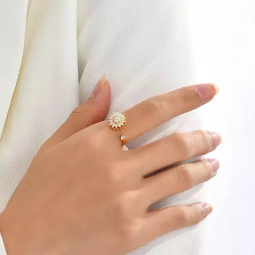 Vista 3 de Fidget Ring Anxiety Spinner Ring Open Adjustable Sunflower Star Moon Windmill Butterfly Rings Daisy Stress Relieving Fidget Women Cubic Zirconia
