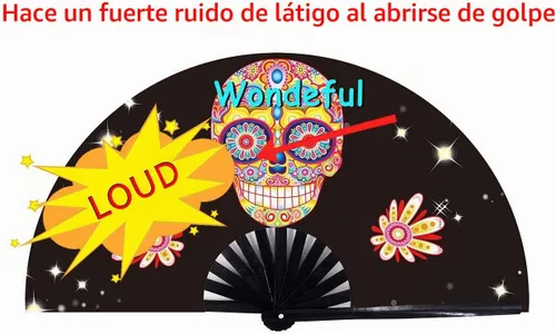 Vista 6 de Abanico grande plegable de mano para baile de línea, abanico de clic para botas en el suelo, para baile, fiesta, decoración, festival (Alien)
