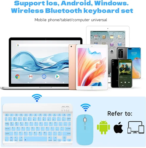Vista 2 de QWERTY - Teclado Bluetooth de 10 pulgadas, teclado inalámbrico ultra delgado, sin retrasos, silencioso, compatible con iPhone, iPad, computadora