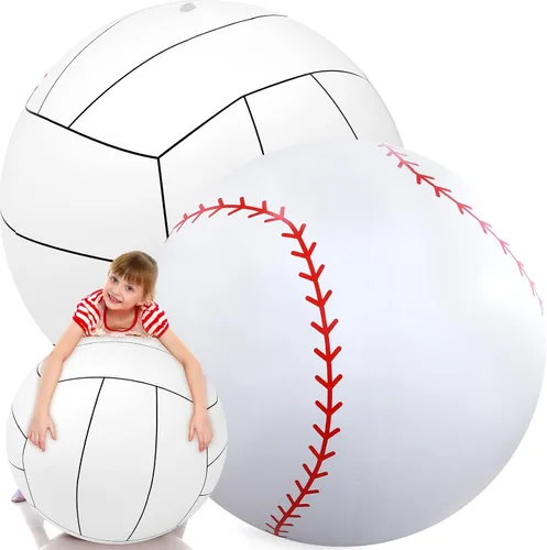 Vista 10 de Lewtemi 2 unidades de béisbol y fútbol inflables gigantes de 27 pulgadas, bolas de playa inflables grandes, globos de gran tamaño para fiesta