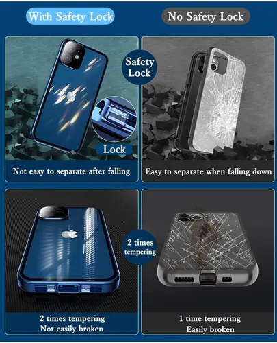 Vista 5 de Funda antiespía doble con bloqueo de seguridad para iPhone 11 Pro, carcasa de aluminio con protector de pantalla para lente de cámara, protección