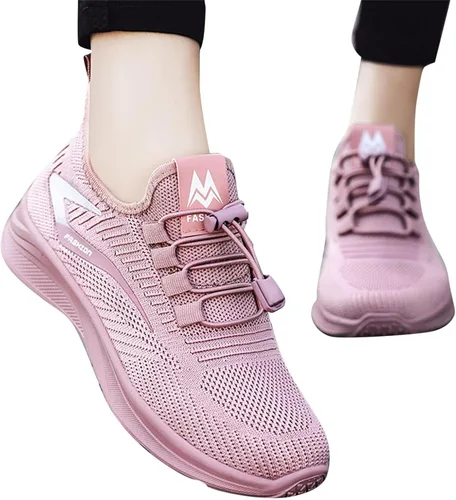 Vista 3 de Zapatos de correr para mujer, para caminar, a la moda, con tirantes, de voleibol, de lona, de malla, de punto, bajos, de cuña simple, cómodos