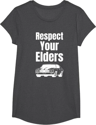 Vista 71 de Divertido regalo de auto para chicos – Respect Your Elders Classic Muscle Car Camiseta, Negro, S
