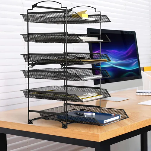 Vista 6 de SimpleHouseware Organizador de documentos y cartas para escritorio, apilable de tres niveles, negro