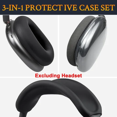 Vista 7 de Kit protector SOULWIT para AirPods Max, cubierta de diadema + protector de estuche de TPU + cubierta de almohadillas de silicona, accesorio Negro