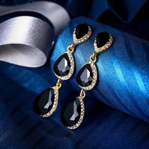 Vista 63 de EleQueen Pendientes de cristal austriaco en tono dorado para mujer, forma de pera de 2.5 pulgadas, color esmeralda