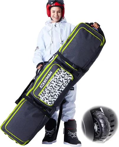 Vista 11 de XCMAN Bolsa de snowboard con ruedas, longitud ajustable, extra larga/ancha/profunda, impermeable, con varillas de protección 140L