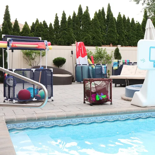 Vista 3 de Cubo organizador pequeño con ruedas para piscina, (18 pulgadas de ancho x 18 pulgadas de largo x 20 pulgadas de alto), estilo marrón 417244