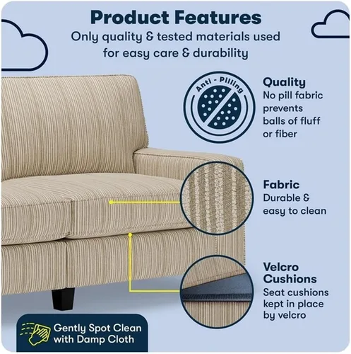 Vista 2 de Pemberly Row Sofá moderno de 73 pulgadas con brazos de riel con fundas extraíbles, color beige