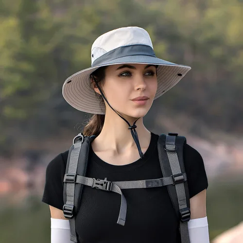 Vista 3 de NPQQUAN 1 y 2 sombreros de sol para mujeres y hombres de 3 pulgadas de ala ancha UPF 50+ sombreros de playa para pesca y pescador