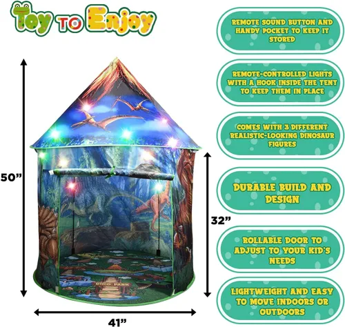 Vista 3 de Tienda de campaña desplegable de dinosaurio para niños de Toy to Enjoy - Perfecta para interiores y exteriores. Tienda de campaña de dinosaurio