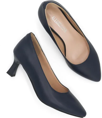 Vista 3 de ALLURENANA Zapatos de tacón bajo para mujer, puntera puntiaguda, gruesos, cómodos, sin cordones, tacón de bloque, puntera cerrada, zapatos de vestir