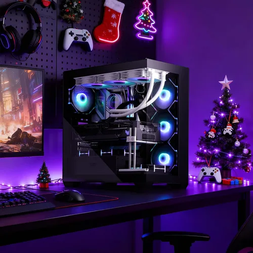 Vista 2 de darkFlash ATX Mid-Tower Caja para PC, Caja de Computadora Pre-Instalada con 4 Ventiladores ARGB PWM, Caja para PC de Juego de Vidrio Templado Dual