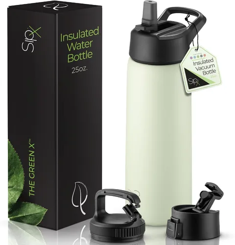 Vista 32 de SIPX™ Botella de Agua Aislada de 18 oz con 3 Tapas – Acero Inoxidable a Prueba de Fugas, Triple Aislamiento – Frío 24 Horas/Caliente 12 Horas