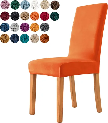 Vista 18 de Juego de 6 fundas para sillas de comedor, fundas elásticas de terciopelo para sillas de comedor, extraíbles y lavables, fundas protectoras