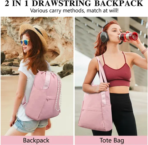 Vista 2 de Mochila de gimnasio con cordón y bolsillo húmedo, bolsa de gimnasio para mujeres y hombres, bolsas de viaje resistentes al agua para mujeres, bolsa